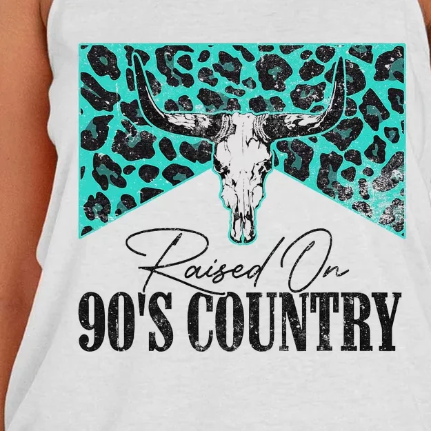 Leopard Bull Skull Raised On 90S Country Music Women's Knotted Racerback Tank