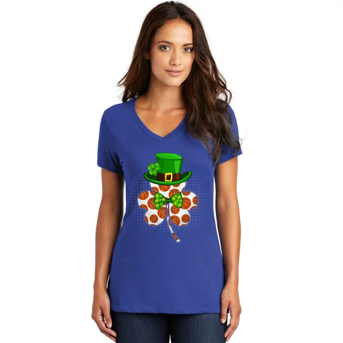 Leprechaun Basketball Shamrock St Patricks Day Irish Gift Women's V-Neck T-Shirt