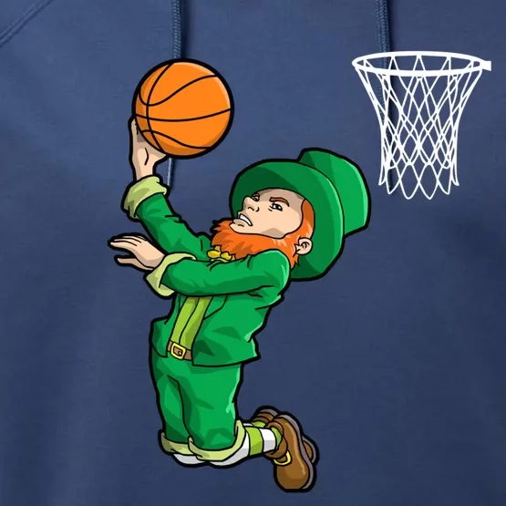 Leprechaun Basketball St Patricks Day Irish Slam Dunk Sports Meaningful Gift Performance Fleece Hoodie