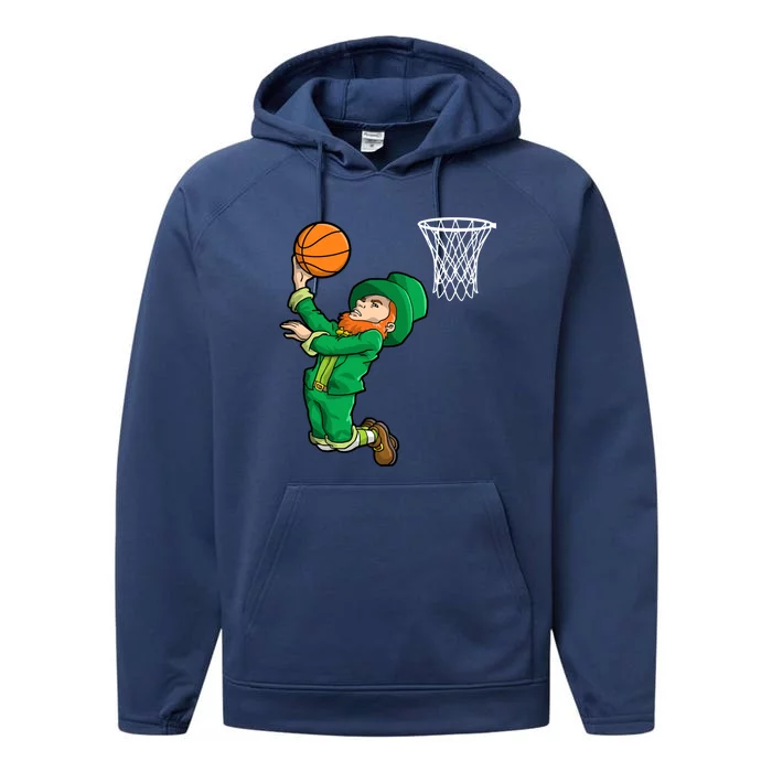 Leprechaun Basketball St Patricks Day Irish Slam Dunk Sports Meaningful Gift Performance Fleece Hoodie