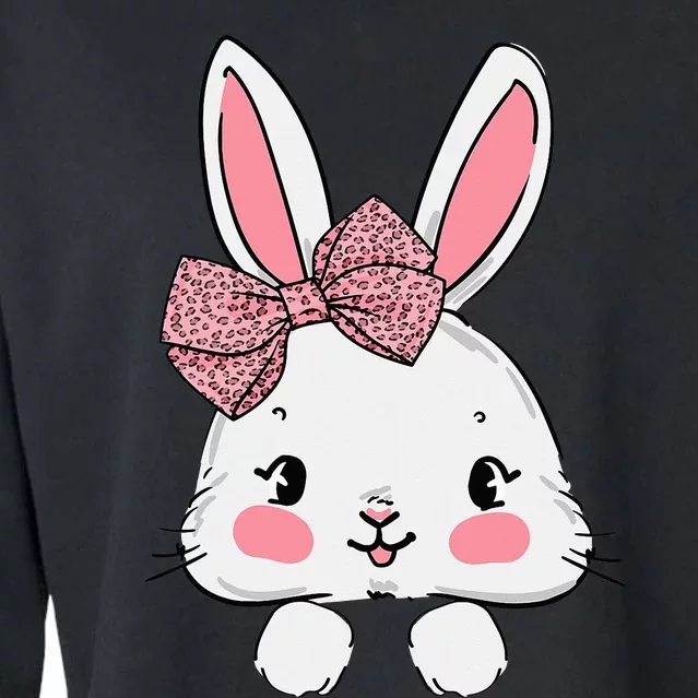 Leopard Bow Tie Easter Day Easter Bunny Cropped Pullover Crew