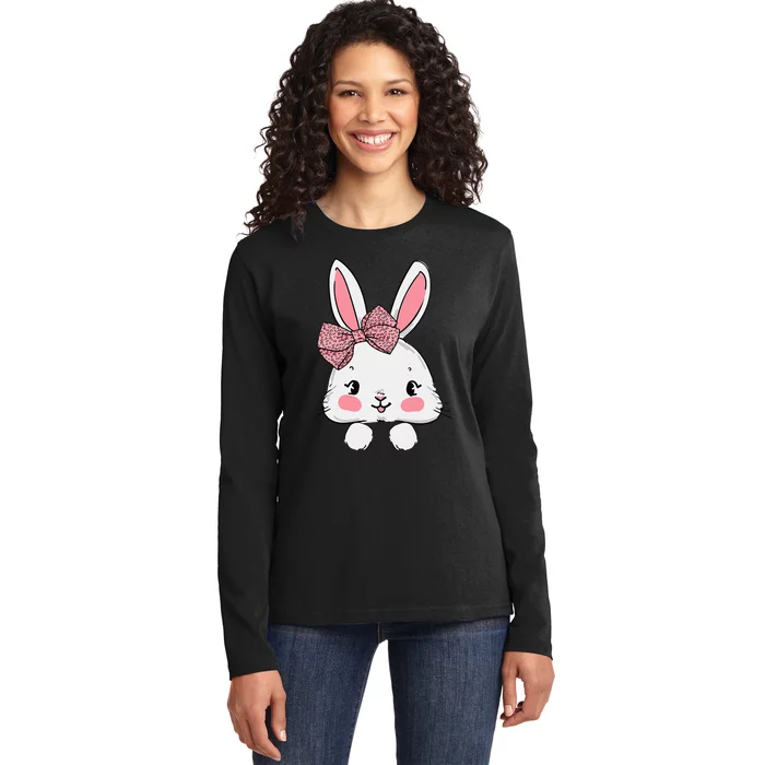 Leopard Bow Tie Easter Day Easter Bunny Ladies Long Sleeve Shirt