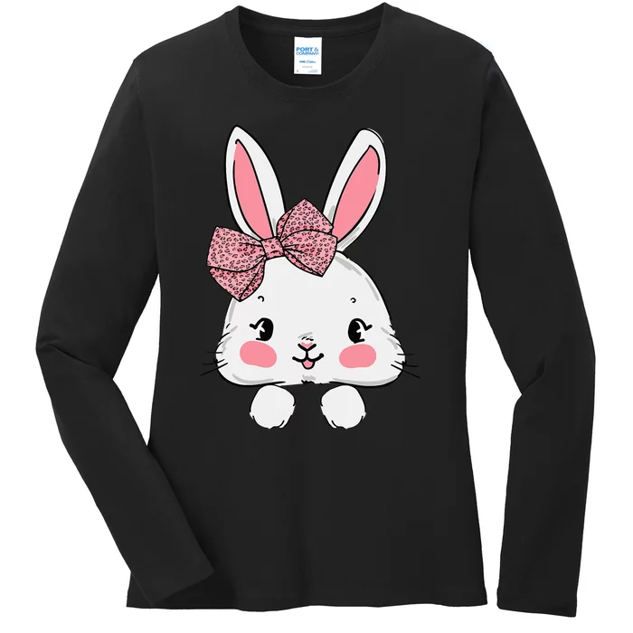 Leopard Bow Tie Easter Day Easter Bunny Ladies Long Sleeve Shirt