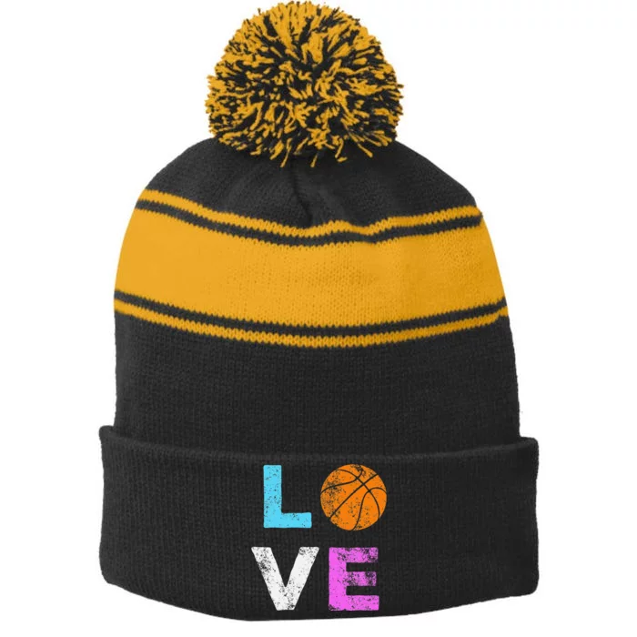 Love Basketball Team Fan Gift Stripe Pom Pom Beanie