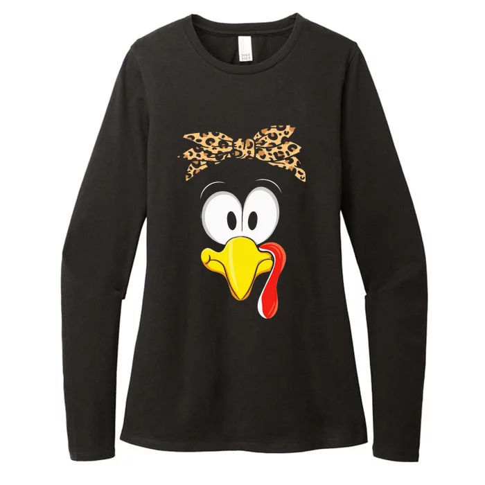 Leopard Bandana Turkey Face Thanksgiving Womens CVC Long Sleeve Shirt