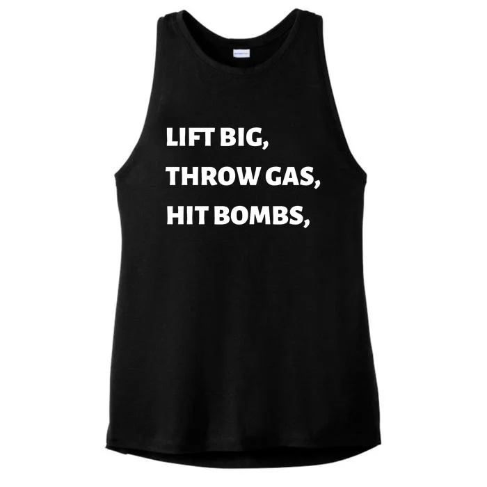 Lift Big, Throw Gas, Hit Bombs Ladies Tri-Blend Wicking Tank