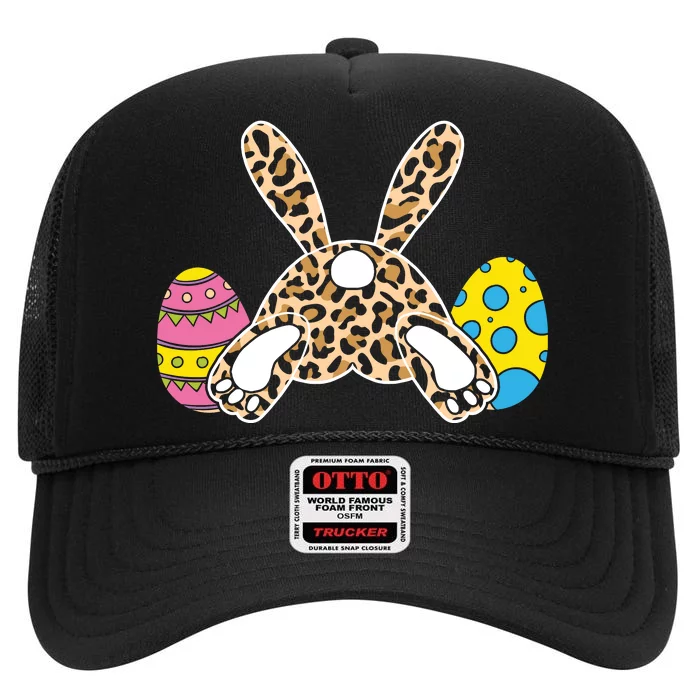 Leopard Bunny Tail Funny Easter Day Gift Funny Egg High Crown Mesh Trucker Hat