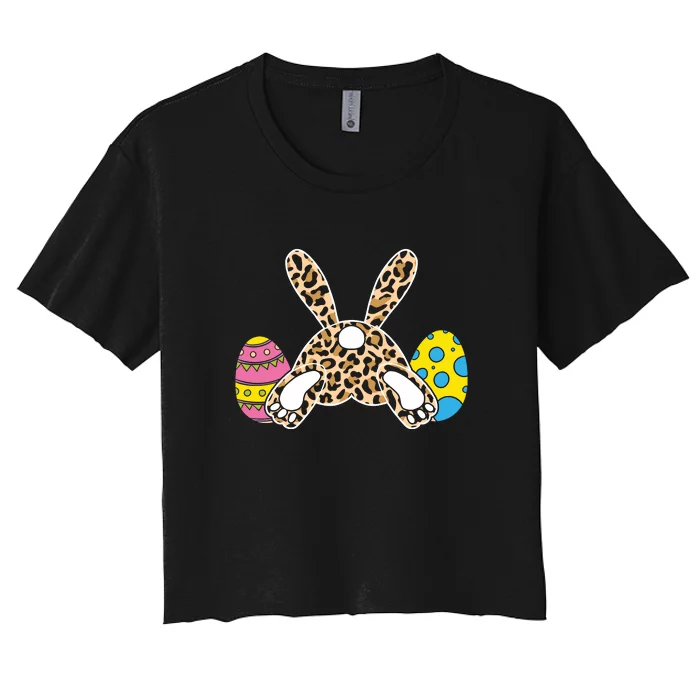 Leopard Bunny Tail Funny Easter Day Gift Funny Egg Women's Crop Top Tee