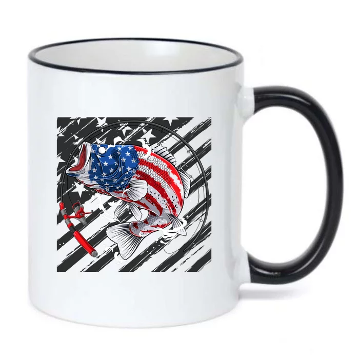 Largemouth Bass USA Flag Imprint Black Color Changing Mug