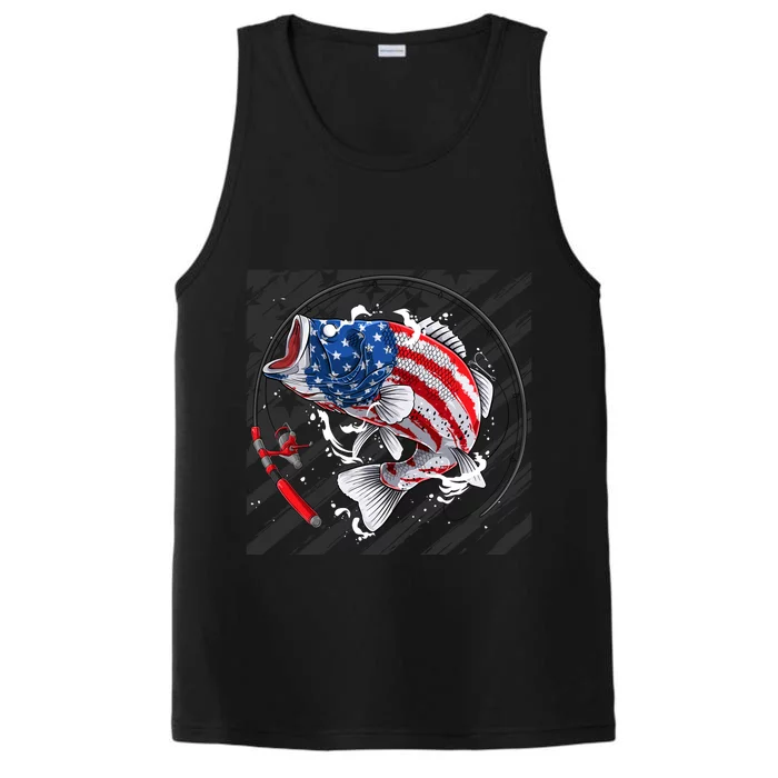 Largemouth Bass USA Flag Imprint Performance Tank