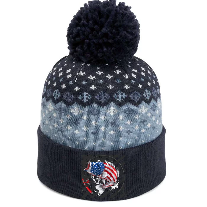 Largemouth Bass USA Flag Imprint The Baniff Cuffed Pom Beanie