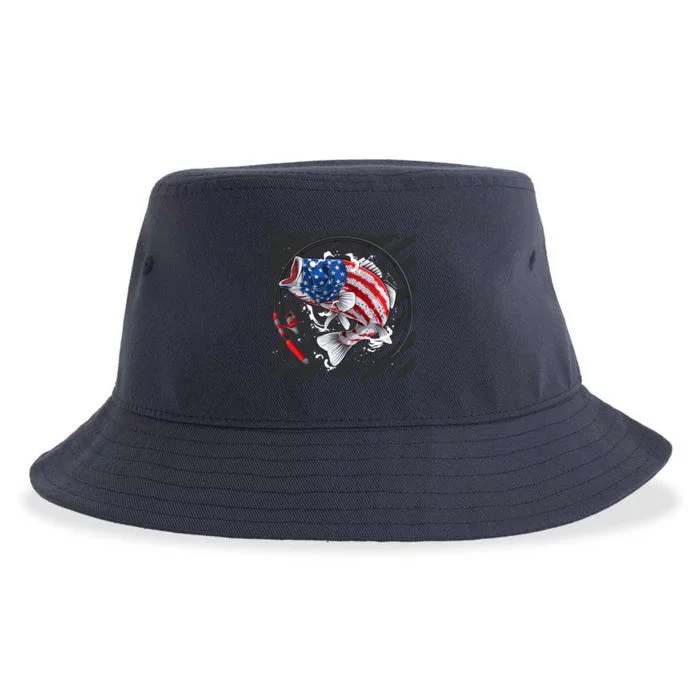 Largemouth Bass USA Flag Imprint Sustainable Bucket Hat