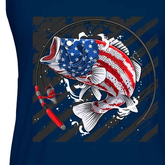 Largemouth Bass USA Flag Imprint Ladies Essential Flowy Tank