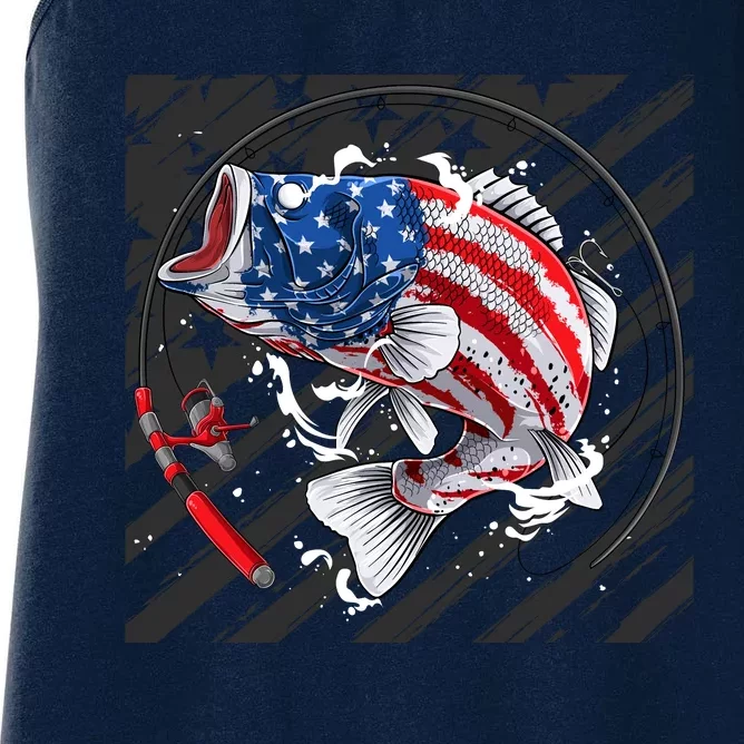 Largemouth Bass USA Flag Imprint Women's Racerback Tank