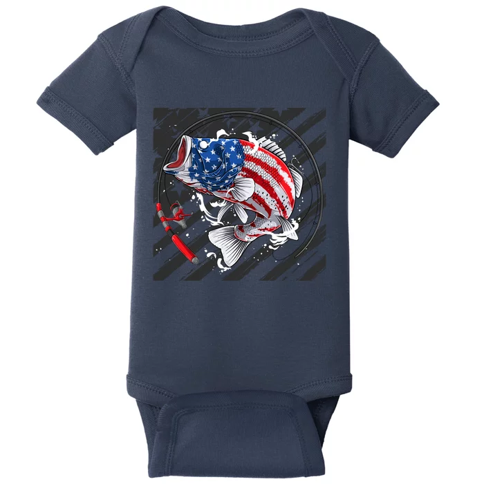 Largemouth Bass USA Flag Imprint Baby Bodysuit