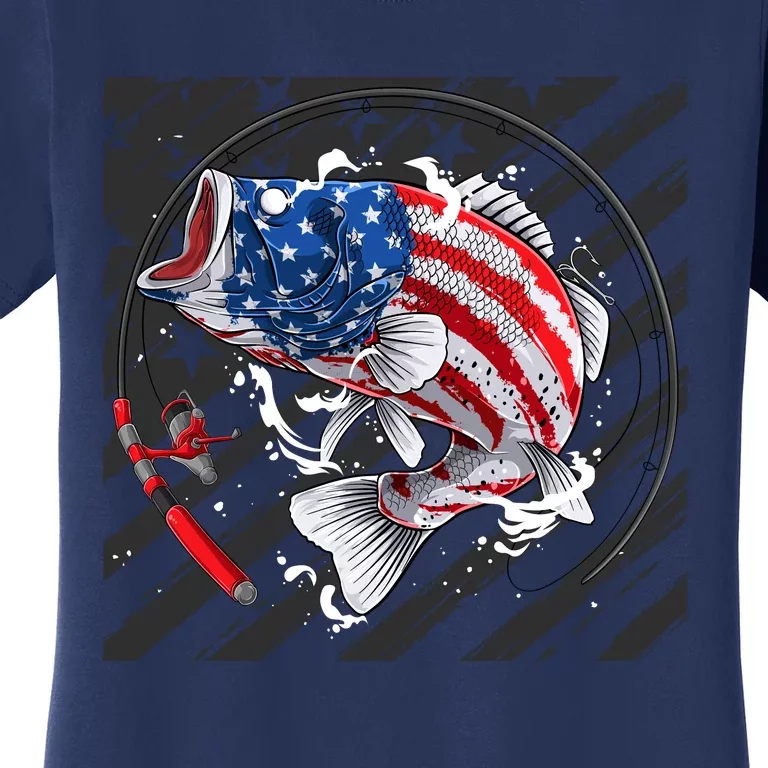 Largemouth Bass USA Flag Imprint Women's T-Shirt