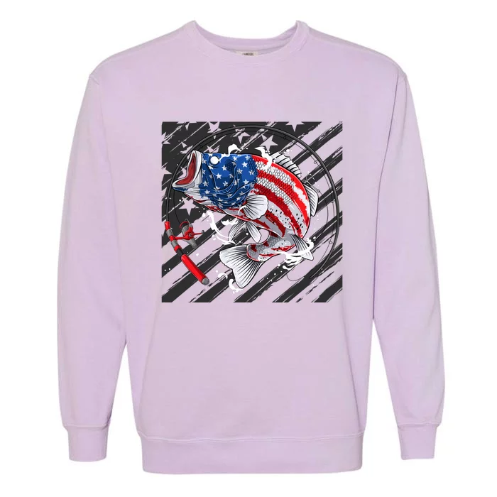 Largemouth Bass USA Flag Imprint Garment-Dyed Sweatshirt