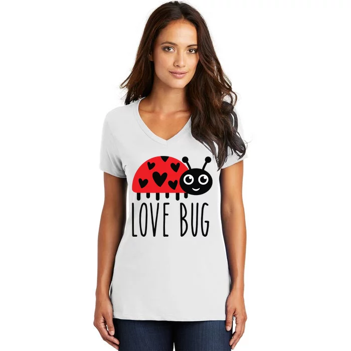 Love Bug Valentine's Day, Cute Ladybug With Hearts Gift Women's V-Neck T-Shirt