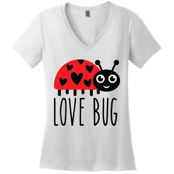 Love Bug Valentine's Day, Cute Ladybug With Hearts Gift Women's V-Neck T-Shirt