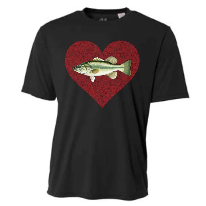 Largemouth Bass Valentines Day Fish Love Fingerprint Gift Cooling Performance Crew T-Shirt