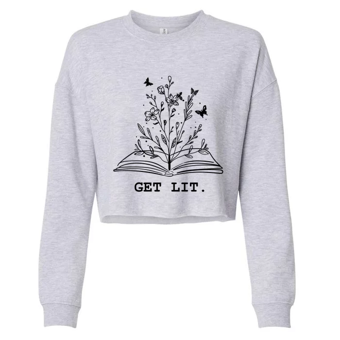 Library Book Wildflowers Lovers Literature Teacher Gift Cropped Pullover Crew