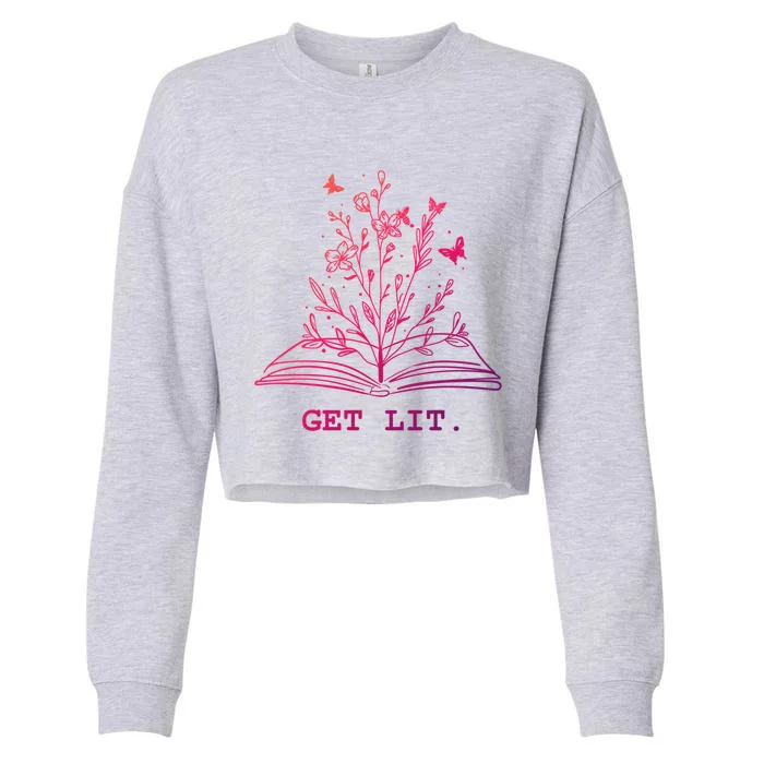 Library Book Wildflowers Lovers Literature Teacher Gift Cropped Pullover Crew