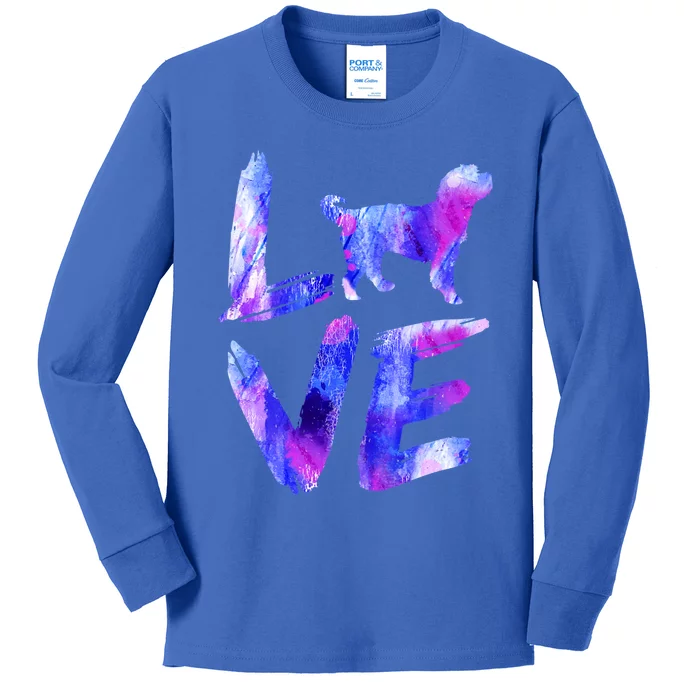 Love Bernedoodle Watercolor Blue Dog Mom Dad Cute Gift Kids Long Sleeve Shirt