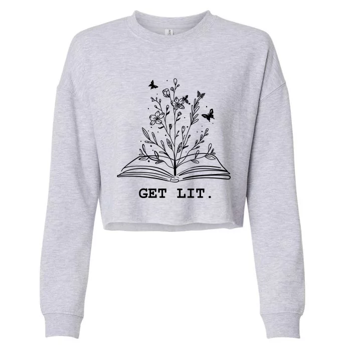 Library Book Wildflowers Lovers Literature Teacher Gift Cropped Pullover Crew