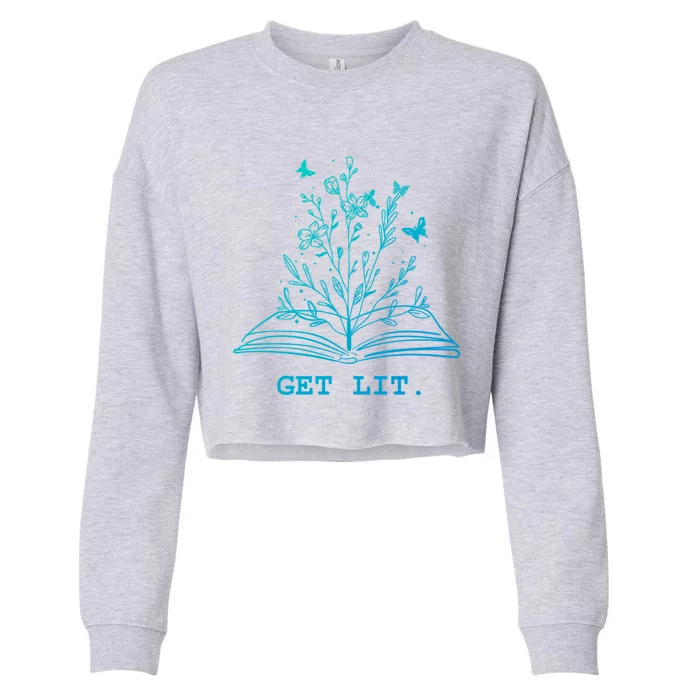 Library Book Wildflowers Lovers Literature Teacher Gift Cropped Pullover Crew