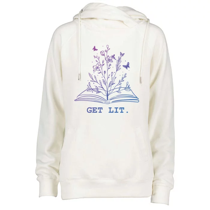 Library Book Wildflowers Lovers Literature Teacher Gift Womens Funnel Neck Pullover Hood