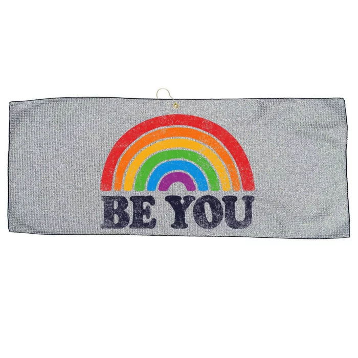 Lgbtq Be You Gay Pride Lgbt Ally Rainbow Flag Retro Vintage Large Microfiber Waffle Golf Towel