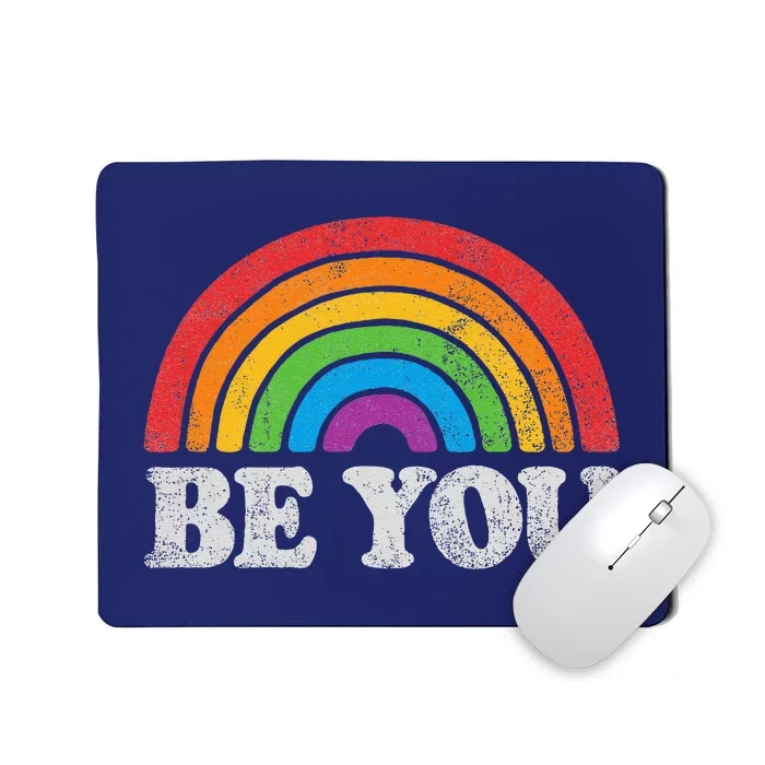 Lgbtq Be You Gay Pride Lgbt Ally Rainbow Flag Retro Vintage Mousepad