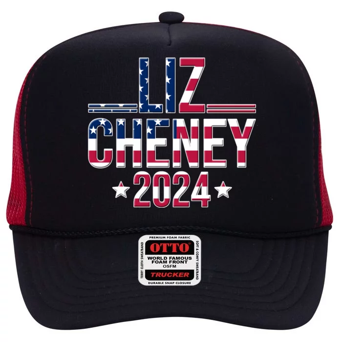 Liz Cheney 2024 American Flag High Crown Mesh Trucker Hat