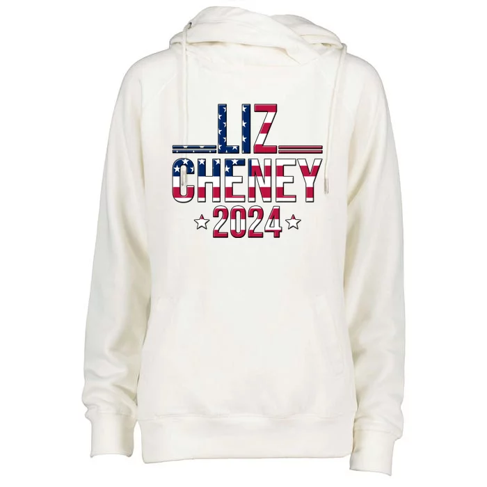 Liz Cheney 2024 American Flag Womens Funnel Neck Pullover Hood