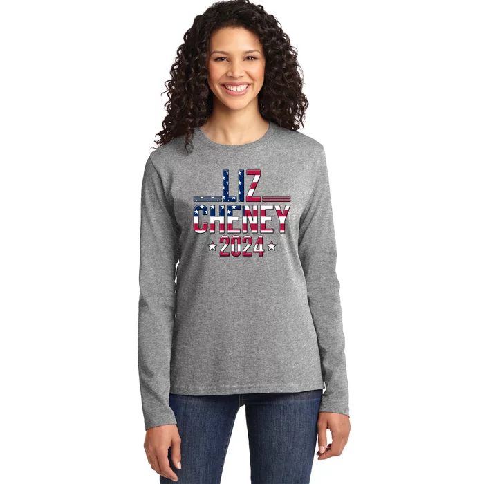 Liz Cheney 2024 American Flag Ladies Long Sleeve Shirt