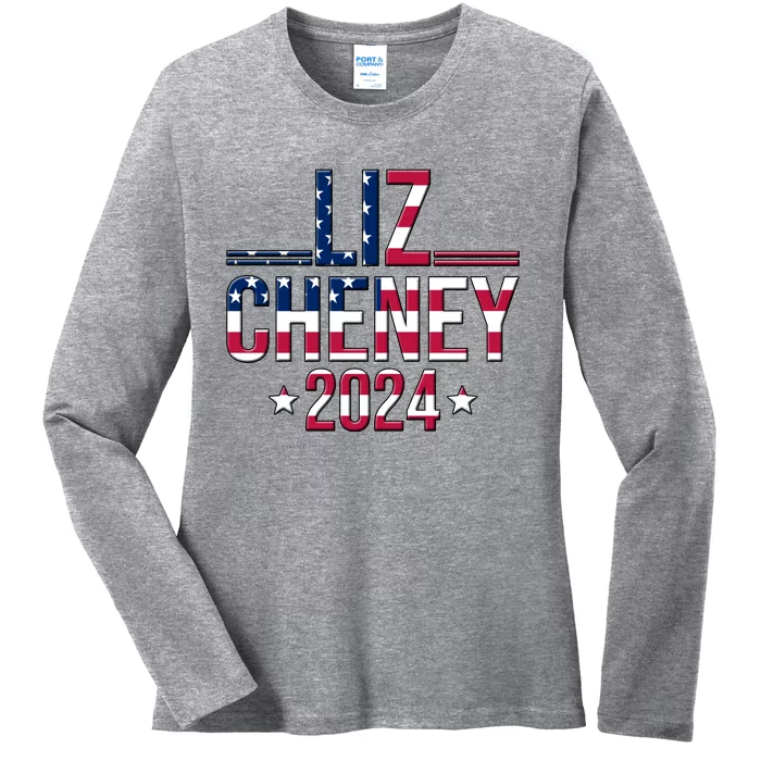 Liz Cheney 2024 American Flag Ladies Long Sleeve Shirt