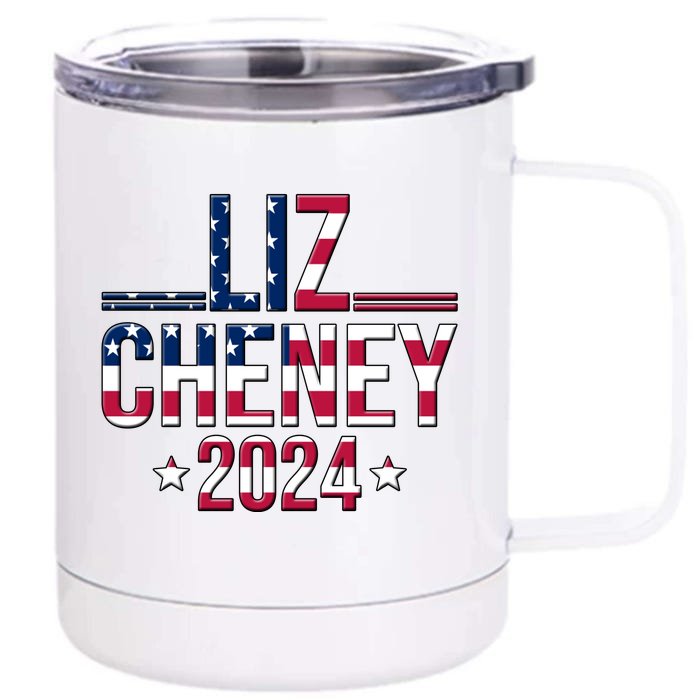 Liz Cheney 2024 American Flag Front & Back 12oz Stainless Steel Tumbler Cup