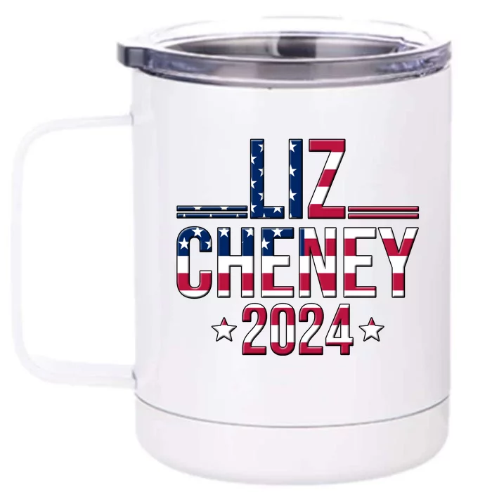 Liz Cheney 2024 American Flag Front & Back 12oz Stainless Steel Tumbler Cup