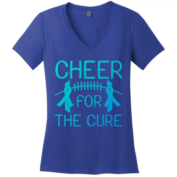 Lung Cancer Awareness Cheer For The Cure Football Gift Women's V-Neck T-Shirt