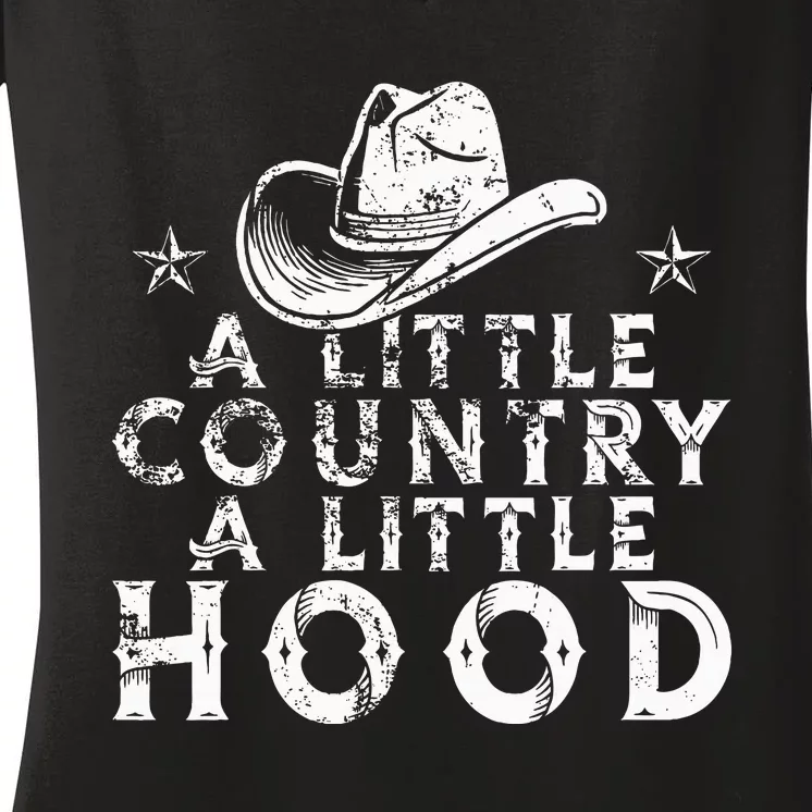 Little Country A Little Hood Music Concert Southern Western Women's V-Neck T-Shirt