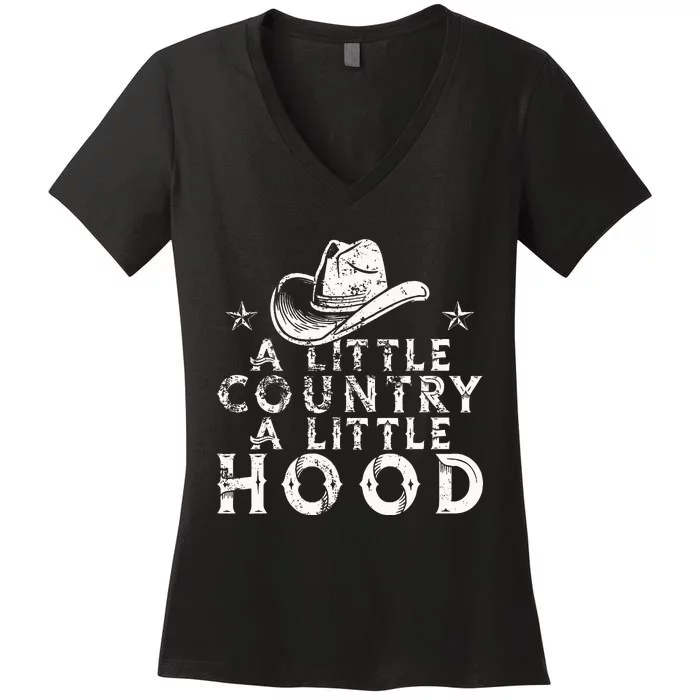 Little Country A Little Hood Music Concert Southern Western Women's V-Neck T-Shirt