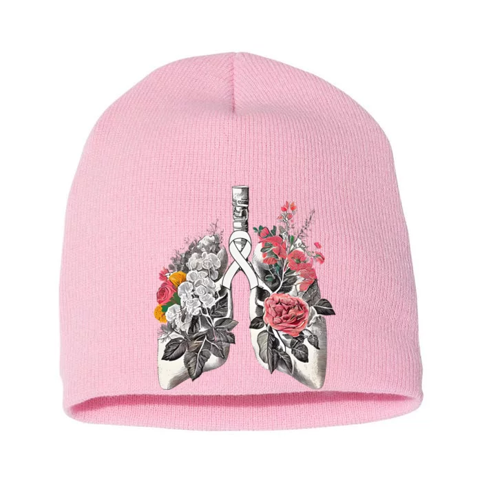 Lung Cancer Awareness Floral Flower Short Acrylic Beanie