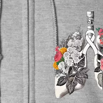 Lung Cancer Awareness Floral Flower Full Zip Hoodie