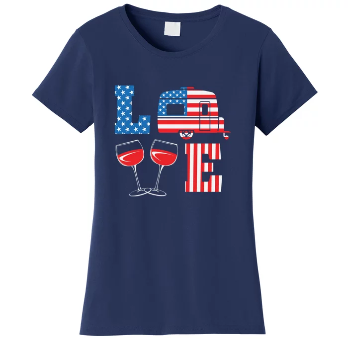 Love Camping American Flag Flip Flop 4th Of July Camper Gift Women's T-Shirt