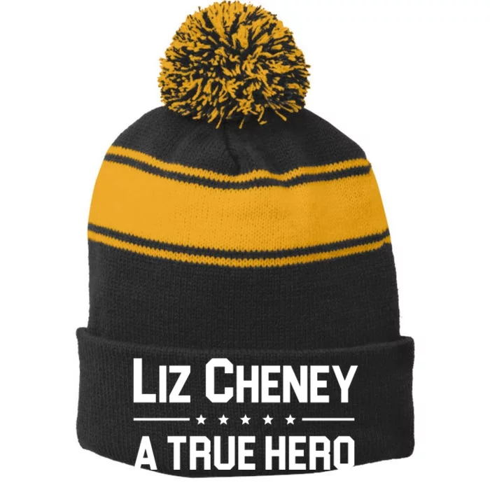 Liz Cheney A True Hero Stripe Pom Pom Beanie