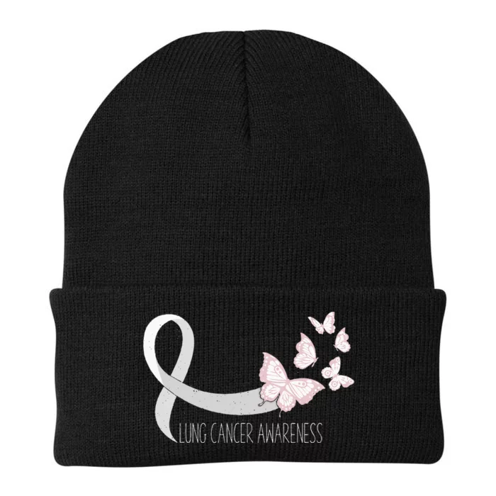 Lung Cancer Awareness Butterfly Carcinoma Ribbon Knit Cap Winter Beanie