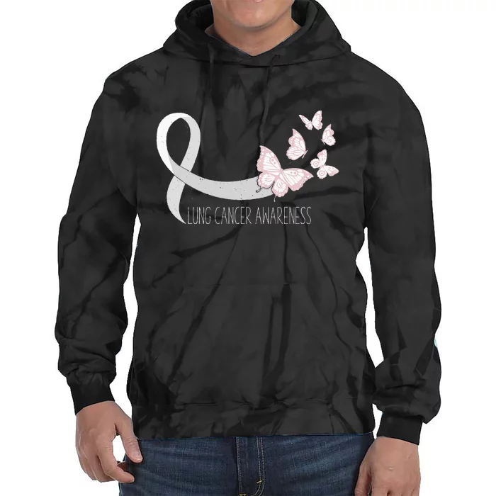 Lung Cancer Awareness Butterfly Carcinoma Ribbon Tie Dye Hoodie