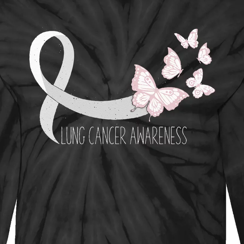 Lung Cancer Awareness Butterfly Carcinoma Ribbon Tie-Dye Long Sleeve Shirt