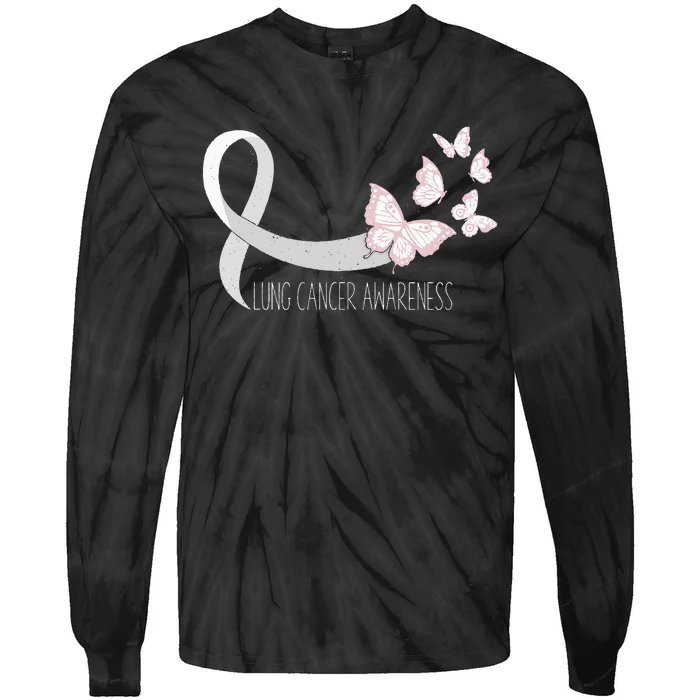 Lung Cancer Awareness Butterfly Carcinoma Ribbon Tie-Dye Long Sleeve Shirt