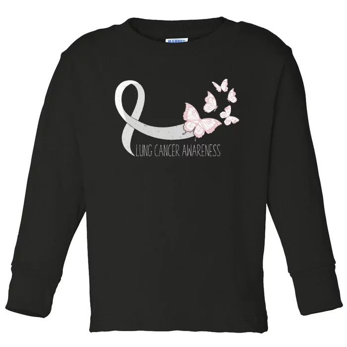 Lung Cancer Awareness Butterfly Carcinoma Ribbon Toddler Long Sleeve Shirt